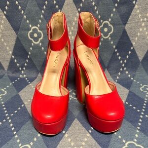 Red Platform Ankle-Strap Heels